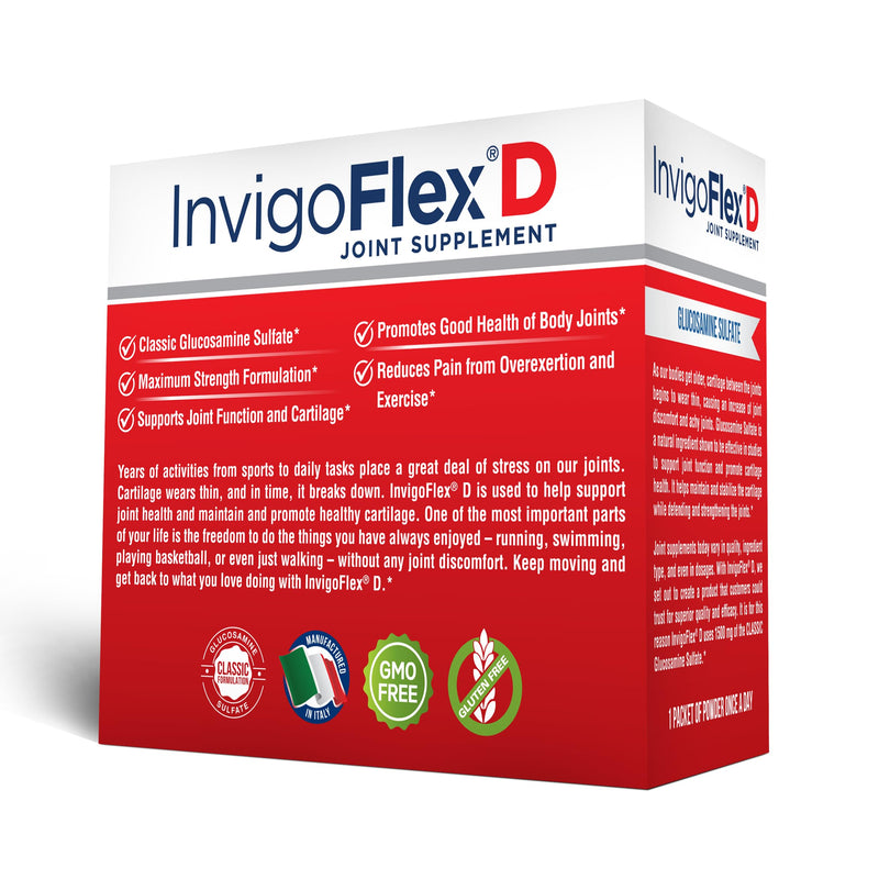 INVIGOFLEX 1500mg of Glucosamine Sulfate Powder (Classic Formulation) - Premium Joint Supplement for Knees, Hands, Back, and Hip Support D: Glucosamine Sulfate, Packets - 60 Packets 1.88 Pound (Pack of 2)