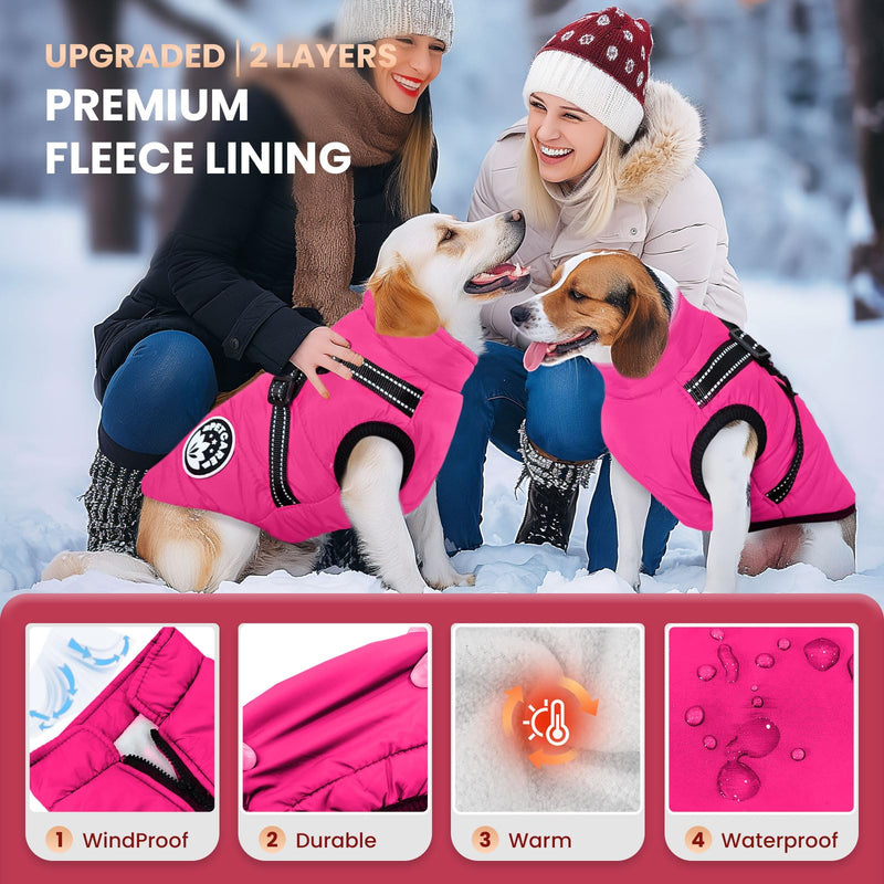 PETCARE Winter Dog Coat with Harness Built in Waterproof Dog Jackets Warm Dog Fleece Vest Windproof Dog Snow Jacket Snowsuit Reflective Dog Cold Weather Coats for Puppy Small Medium Large Dogs Cats M(Chest 14.6" Suggest 4-7 lbs) Pink - BeesActive Australia