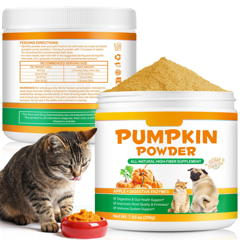 Pet Pumpkin Powder & Puree for Cats and Dogs - 100% Pure Natural Pumpkin, Pet Food Additive, Natural Digestive Supplement & High Fibre Toppe, Add Water to Make Pumpkin Puree for Dogs