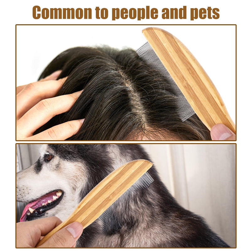Wooden handle dandruff comb, extra fine tooth comb with metal pick, multifunctional flea comb, lice comb, care comb for children, adults, dogs, cats - BeesActive Australia