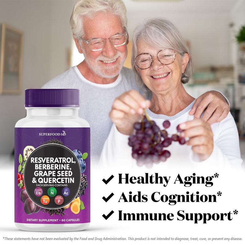 Resveratrol Berberine Grape Seed Extract Quercetin - Polyphenol Supplement with Noni Extract, N-Acetyl Cysteine, Acai Extract - Made in The USA - 120 Capsules 120 Capsules (Pack of 2) - BeesActive Australia