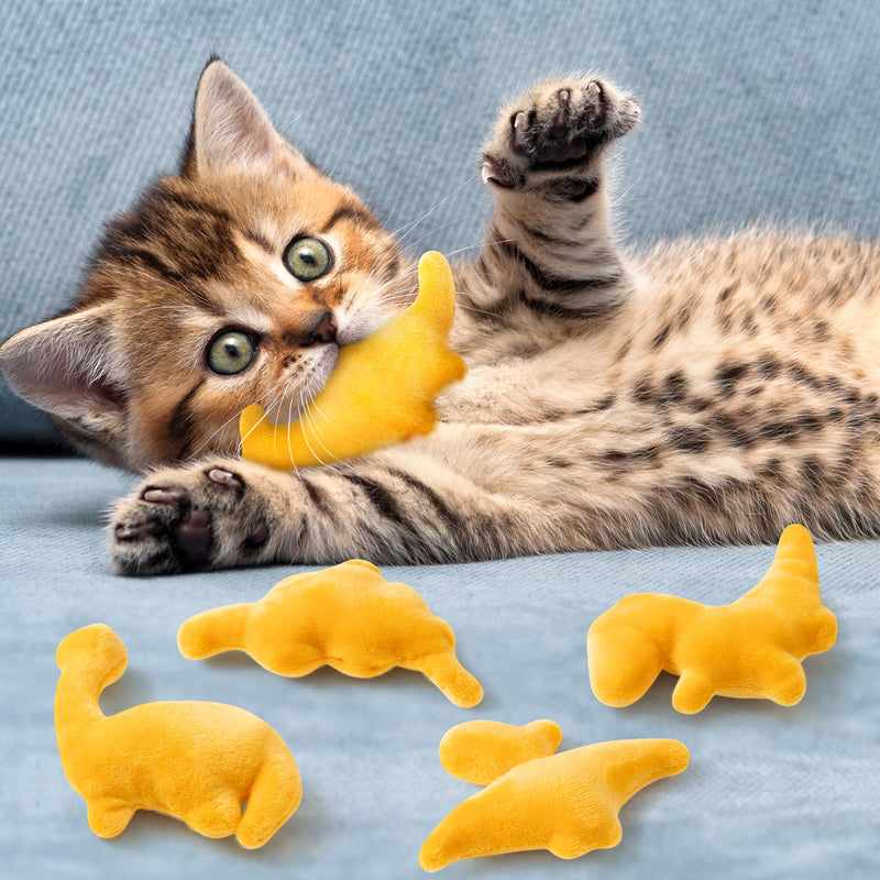 MALLMALL6 Catnip Toys for Cat - 5Pcs Dino Nuggets Cat Toys, Dinosaur Chicken Nugget Catmint Interactive Gift for Indoor Cats, Plush Golden Cat Supplies, Chew Cat Toy Set, Cute Pet Gifts for Cat Lover - BeesActive Australia