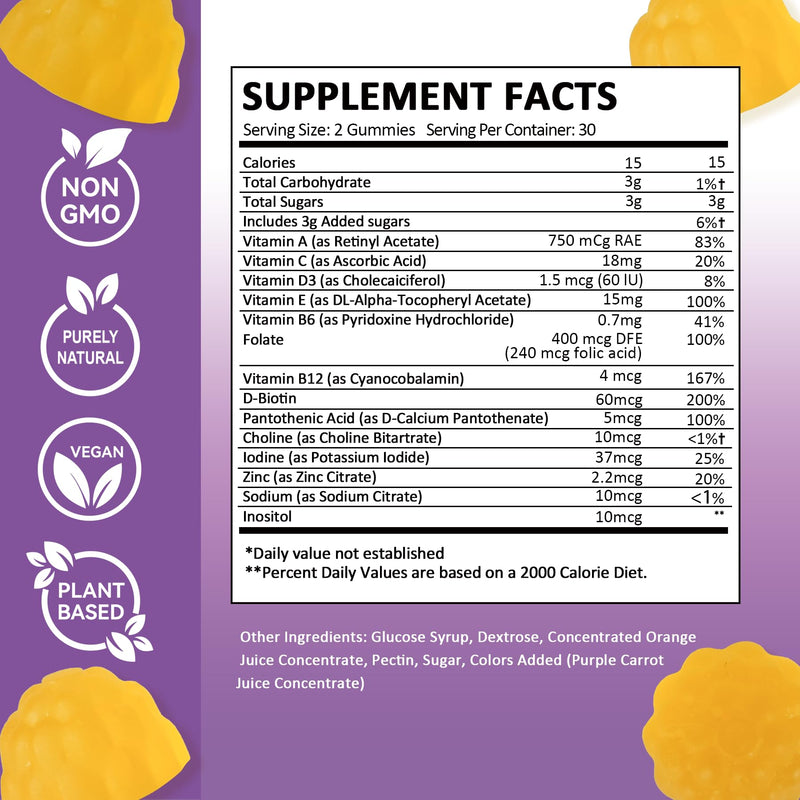 Fibro Gummies for Women, Pack of 2, Multivitamin Inositol Gummies with Inositol, Biotin, Vitamins A, C, D3, E, B6, B12, 60 Gummies Per Bottle
