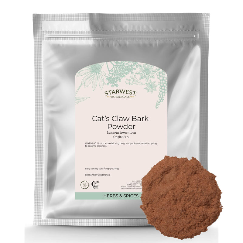 Starwest Botanicals Cat's Claw Bark Powder Wildcrafted - Dried Cat's Claw Herb for Tea, Herbal Blends, Smoothies, & Baking, Certified Kosher - Bulk 1 lb Bag 16 Ounce (Pack of 1) - BeesActive Australia