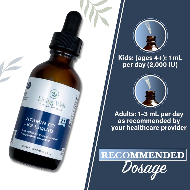 Liquid Vitamin D3 2000 IU with K2 + K1, Immune & Bone Support, 2 oz | Dentist-Developed for Strong Teeth & Calcium Absorption, Non-GMO, Gluten-Free, Soy-Free