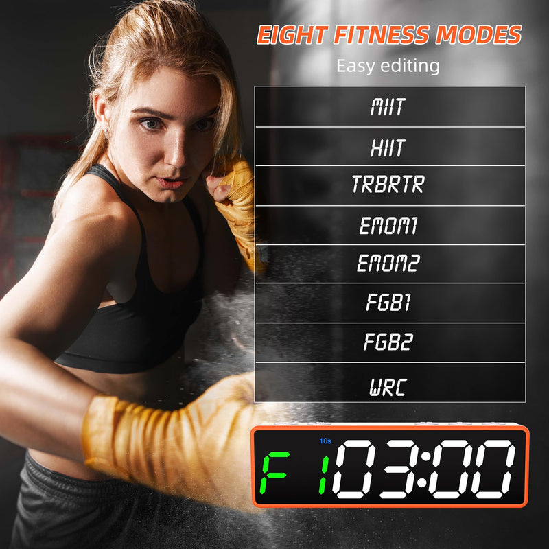 Mini Portable Gym Timer Clock, Large LED Digital Display Screen, Powerful Magnet, Powerful Battery, Count up/Down, Stopwatch, Exercise Interval Timer, Eight Fitness Modes, Suitable for Home and Gym Orange