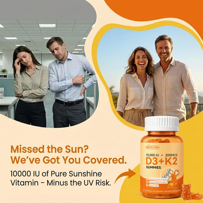 Vitamin D3 K2 Gummies, Sugar Free Vitamin D3 10000 IU & 200mcg K2 (as MK7) | D3 K2 Vitamin Enhanced with Calcium, Magnesium & Zinc for Bone, Muscle & Immune Support