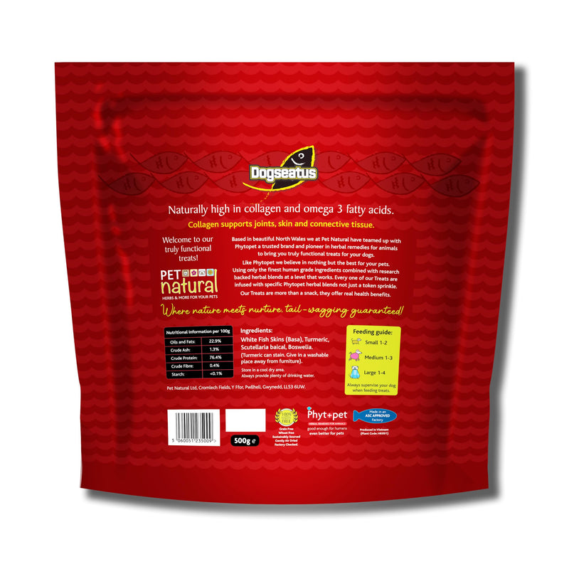 Dogseatus Fish Skin Bar | Treats with Functional Herbs for Dogs | Joint Support Herb Mix | 500g | 100% Natural, High in Omega 3, Long-Lasting Chews, Raw Hide Alternative 500 g (Pack of 1) bars
