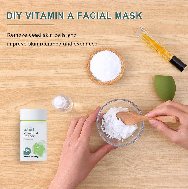 Vitamin A Palmitate Powder, Retinol Palmitate, 3OZ 99.9% Purity, Cosmetic Grade, Vitamin A Powder for Homemade Cosmetics 3 Ounce (Pack of 1)