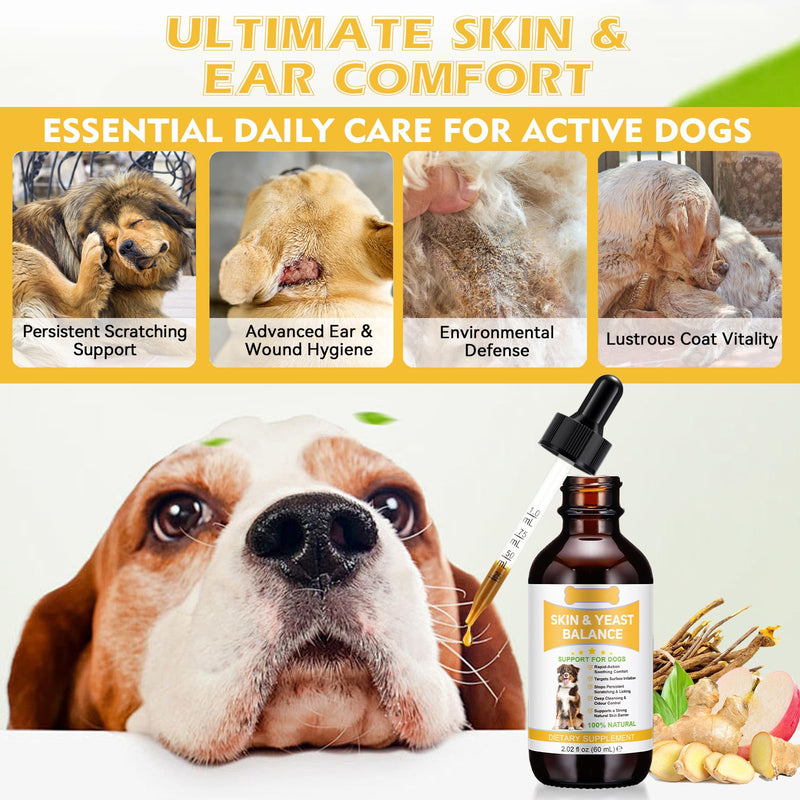 Yeast Balance Support for dogs, Advanced Dog Itchy Skin Care & Ear Cleanser – Natural Support During Seasonal Changes – Fast-Acting Soothing Care for Sensitive Skin - 60ml
