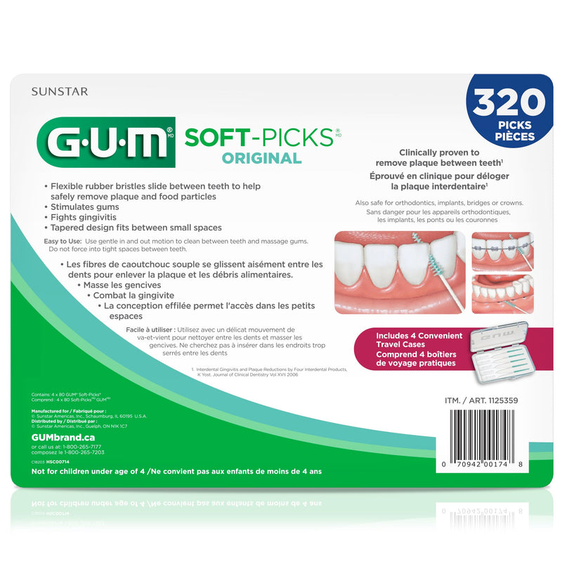 GUM Soft-Picks Original, Easy to Use Dental Picks for Teeth Cleaning and Gum Health, Disposable Interdental Brushes with Convenient Carry Case, Dentist Recommended Dental Picks, 320 Count - BeesActive Australia