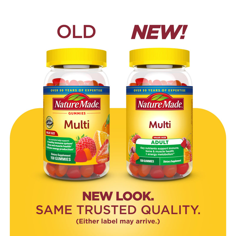 Nature Made Multivitamin Gummies, 150 Vitamin Gummies | Mens & Womens Gummy Vitamins & Minerals, Adult Multivitamin Gummy for Daily Nutritional Support, 75 Day Supply Orange, Strawberry & Cherry 150 Count (Pack of 1)