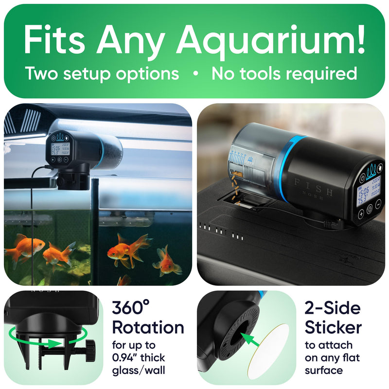 FISHNOSH Automatic Fish Feeder for Aquarium with Digital Thermometer - New Generation 2025, Auto Food Dispenser with Timer for Small Tank & Big Aquariums - BeesActive Australia
