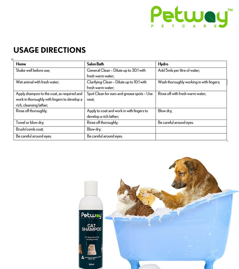 Petway Petcare Cat Shampoo, Anti Dandruff Shampoo for Deep Cleanse & Degreasing, Removes Excess Oils, Dirt and Dandruff, pH Balanced, Parabens & Sulfates Free, Cruelty Free, 8.5 Fl Oz (250ml) 250.0 Grams - BeesActive Australia