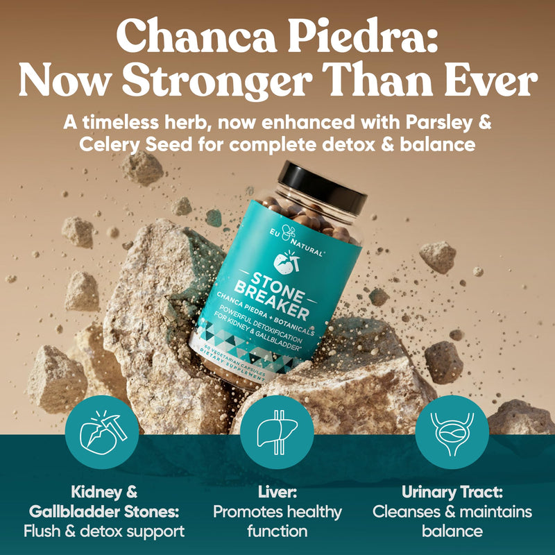 Chanca Piedra Stone Breaker - The Original Stone Breaking Formula with Celery Seed & Parsley - Supports Kidney, Gallbladder & Urinary Tract Cleansing to Help Flush Impurities - 60 Vegetarian Capsules 60 Count (Pack of 1) - BeesActive Australia