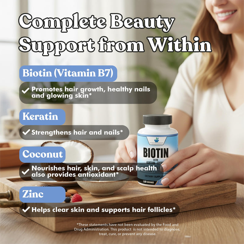 American Standard Supplements Biotin 20,000mcg with Keratin, Coconut Powder and Zinc, Biotin Supplement for Women and Men,120 Veggie Capsules, 120 Day Supply 120 Count (Pack of 1)