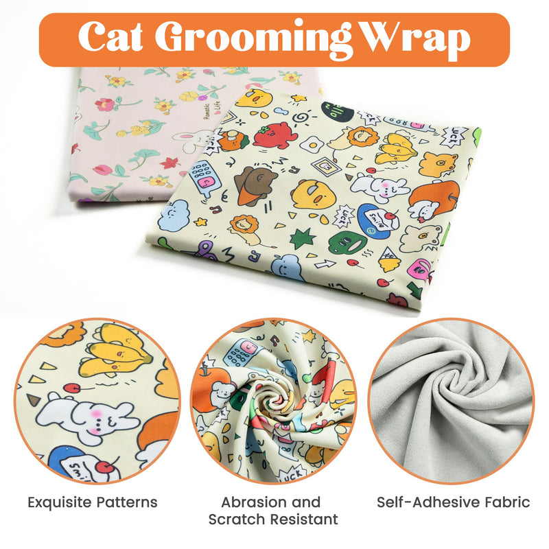 Cat Grooming Wrap（28"X28"）, Cat Wrap For Cutting Nails To Prevent Escape, Cat Wrap To Prevent Cat Scratches, Self-Adhesive Cat Burrito Wrap Can Be Applied To Cat Nail Trimming X-Large Yellow - BeesActive Australia
