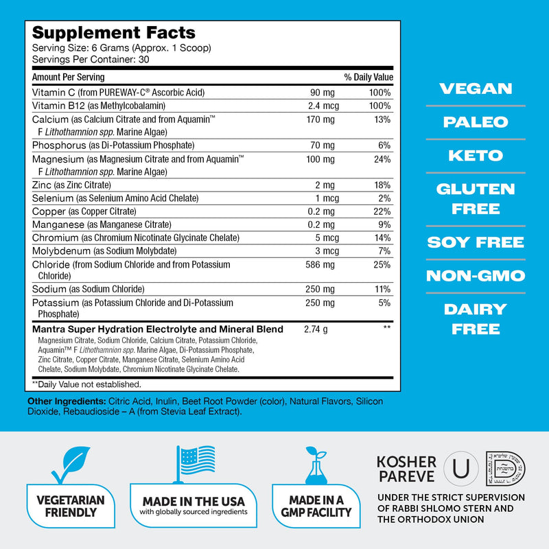 Zahler Mantra Game-Changing, Great-Tasting, Sugar-Free Hydration Supplement, Fruit Punch Flavored, 30 Servings.