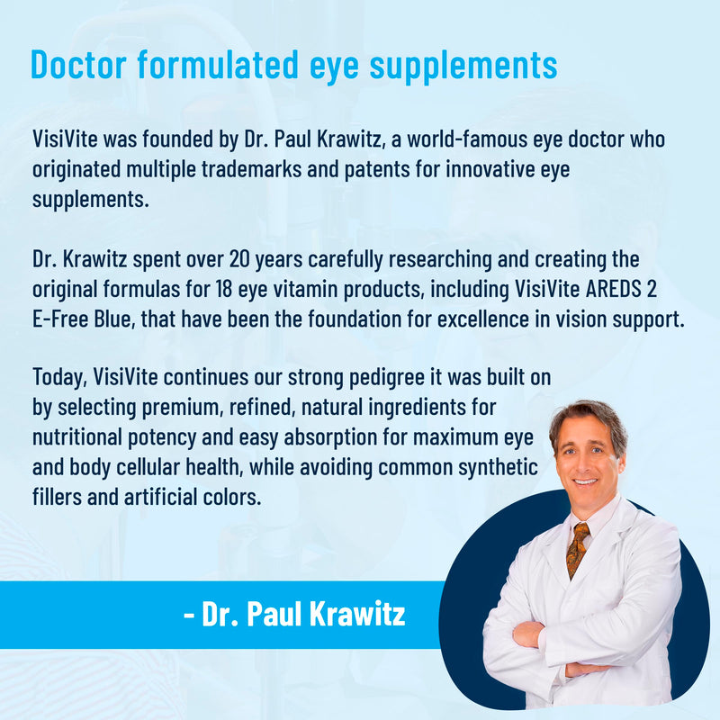 VisiVite AREDS 2 Eye Vitamins for Seniors Without Vitamin E, 60 Capsules | Doctor Formulated Lutein and Zeaxanthin Supplements for Adults with Vitamin C, B6, Zinc, Copper, Made in USA