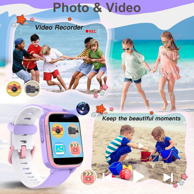 ZONEY Kids Camera Smartwatch, Game Watch Toy with Music Player, Kids Video Smart Watch with Puzzle Games, Flashlight,Alarm Clock,Pedometer, Watch for Boys Girls (Purple)