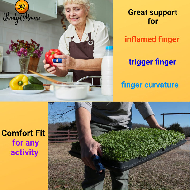 BodyMoves 2 Finger Splints plus 2 sleeves for Trigger Mallet Broken Finger brace joint support for men and women- ideal for seniors (4 pc set, Midnight Black) 4 Count (Pack of 1)