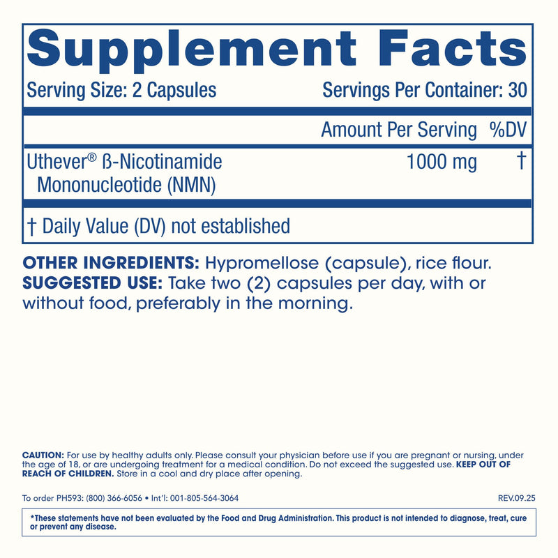 ProHealth NMN Pro 1000 (60 Capsules) Clinically Studied Uthever NMN. NAD+ Precursor for Cellular Energy, Mitochondrial Support & Healthy Aging. USA Manufactured, Triple Lab-Tested 60 Count (Pack of 1)