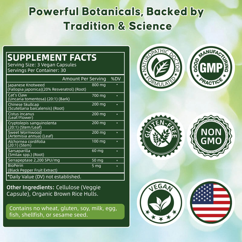 Tick Immune Support, Herbal Blend with Japanese Knotweed, Cat’s Claw, Chinese Skullcap, Cryptolepis, Supports Detox, Inflammatory Balance & Immune Strength, 90 Vegan Capsules, Non-GMO, Gluten