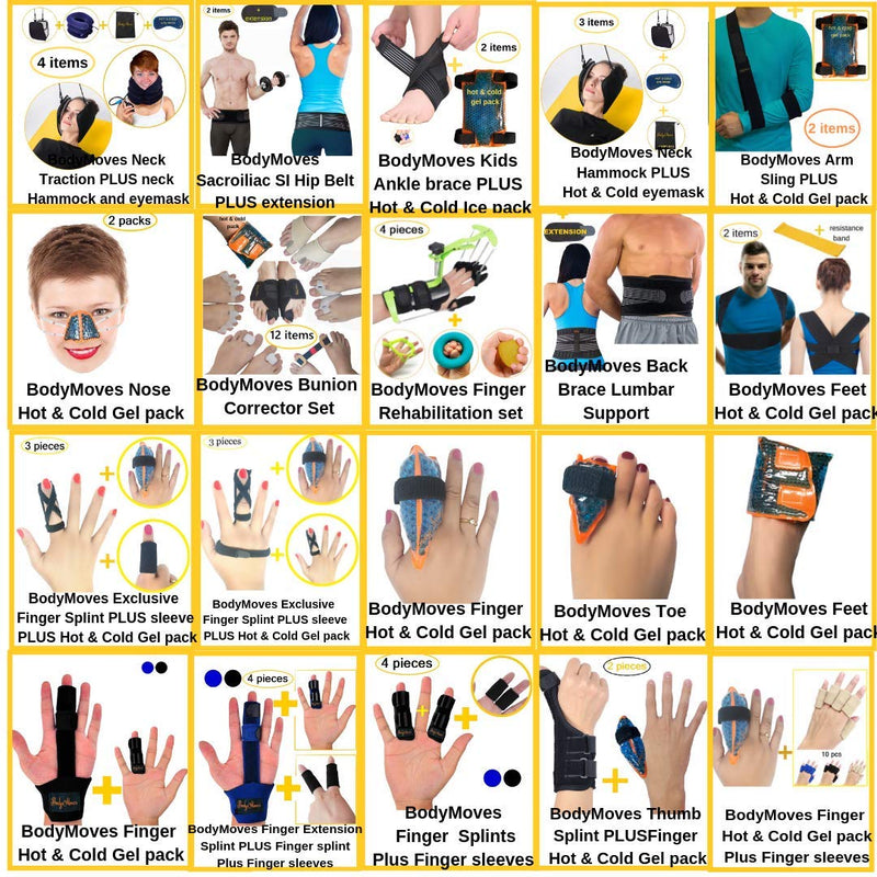 BodyMoves Thumb Splint Brace Plus Finger Hot and Cold Gel Pack- for de quervain's tenosynovitis, Tendonitis, Trigger Thumb spica,Carpal Tunnel, CMC Adjustable wrist and Reversible(Left and Right Hand)