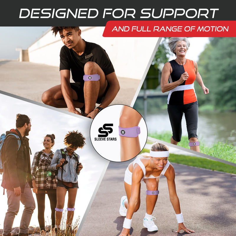 Sleeve Stars Swedish Brand Patellar Tendon Support Strap for Women & Men Effective Osgood Schlatter Knee Brace Youth & Kids Knee Brace with 3 Adjustable Length fits 12"-24" (Pair/Light Purple/Adult) Adults Light Purple 2 - BeesActive Australia