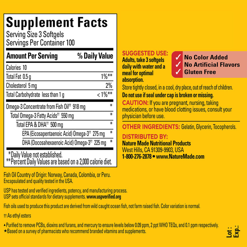 Nature Made Omega 3 Fish Oil Supplements,550mg Per Serving,Fish Oil Omega 3 Supplements as Ethyl Esters for Healthy Heart Support,300 Softgels,100 Day Supply,(Pack of 2) 300 Count (Pack of 2)