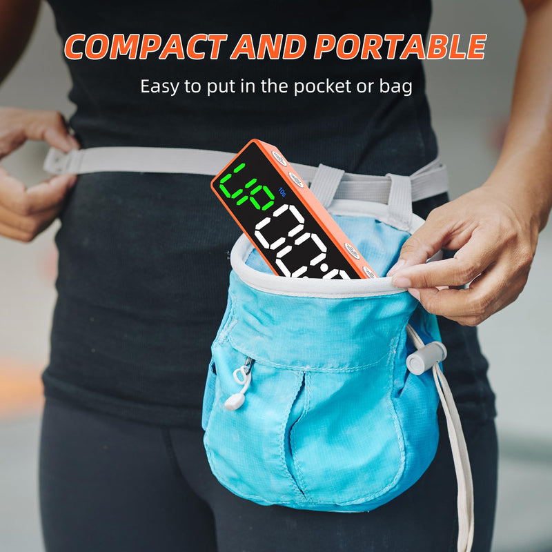 Mini Portable Gym Timer Clock, Large LED Digital Display Screen, Powerful Magnet, Powerful Battery, Count up/Down, Stopwatch, Exercise Interval Timer, Eight Fitness Modes, Suitable for Home and Gym Orange