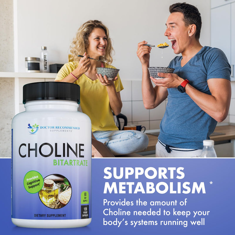 DOCTOR RECOMMENDED SUPPLEMENTS Premium Choline - 500 mg - 120 Veggie Capsules Supports Cognitive Health, Memory & More - 3 Pack 180 Count (Pack of 2)