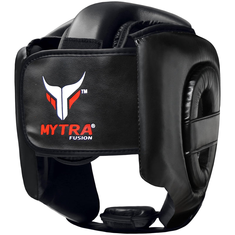 Mytra Fusion Boxing Headgear MMA Headgear Martial Arts Sparring Gear Headgear for Kickboxing, Muay Thai and Karate Training (Black, L/XL)