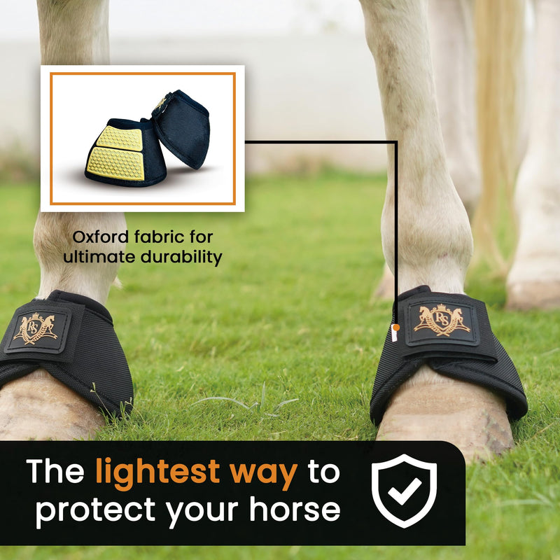 Bell Boots | Prevent Horses from Injury | Professional Bell Boots for Horses with Superb Protection, Durability, Comfort, Relaxable & Lightweight Large GoldLine Black - BeesActive Australia