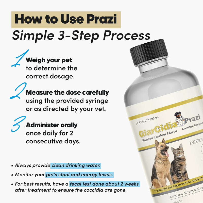 No More Tapeworms in Cats and Dogs- Dewormer for Cats and Dewormer for Dogs- USA Made Oral Suspension - Chicken Flavour with 3ml Dropper (60ml) 60ml Chicken