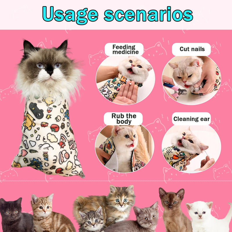 Cat Wrap for Cutting Nails, 2 Different Sizes Cat Restrain with Cat Nail Clipper and Nail File,Velcro Fabric for Cats,Cat Grooming Wrap,Self-Adherent/Anti-Scratch/Escape/Bitten( L21.6in &XL27.6in ) - BeesActive Australia
