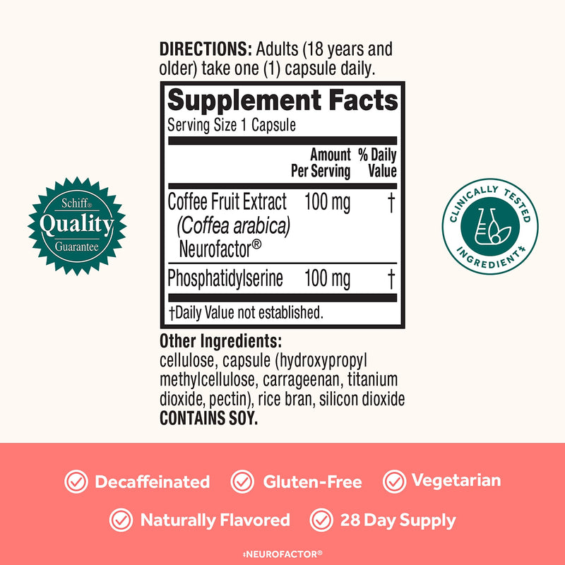 NEURIVA Original Decaffeinated Clinically Tested Nootropic Brain Supplement for Memory,Focus & Concentration,NeuroFactor & Phosphatidylserine,28ct Capsules,(Pack of 2)
