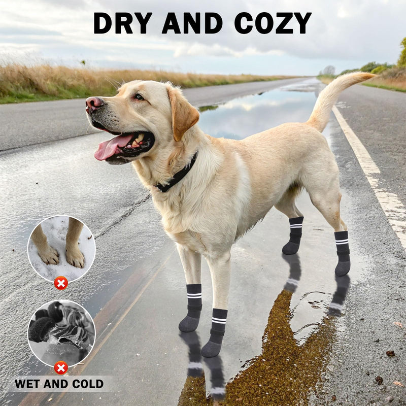 SCENEREAL Anti Slip Dog Boots & Paw Protectors for Hardwood Floor, Extended Dog Socks to Prevent Licking Paws, Waterproof Pet Snow Rain Shoe for Winter Medium Senior Dogs, Black M Medium(Paw width 2.04in/5.2cm) - BeesActive Australia