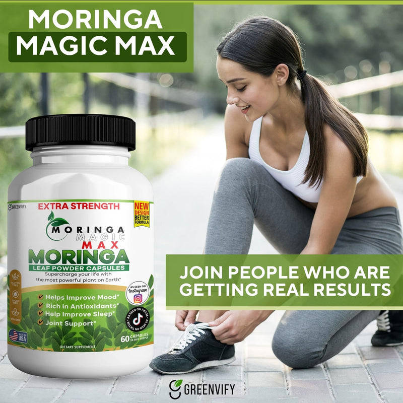 Moringa Magic Max Extra Strength Capsules, 800mg, 60 Veggie Capsules, Gluten Free, Sugar Free, Non-GMO, Made in USA (1) 1