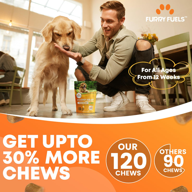 Dog Allergy Relief - 120 Count - Dog Allergy Chews Dog Itching Skin Relief for Seasonal Allergies - 10-in-1 Soft Dog Anti Itch Relief for Dogs Probiotics for Skin & Coat Supplement - Chicken Flavor - PawsPlanet Australia