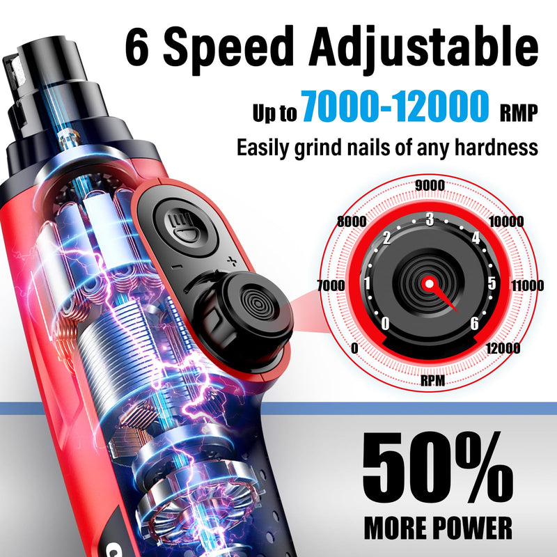 Casfuy Smart 6-Speed Dog Nail Grinder - 50% More Power Pet Nail Grinder with 2 LED Lights Quiet Rechargeable Electric Dog Nail Trimmers File Toenail Grinder for Large Medium Small Dogs & Cats (Red) - BeesActive Australia