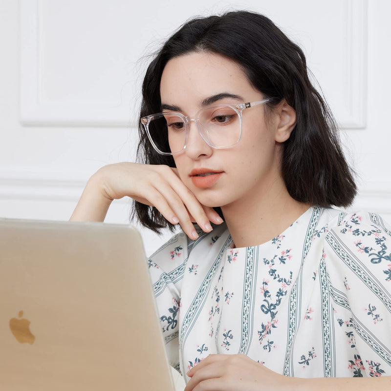 GUDVUE Oversized Blue Light Glasses, Computer Reading/Gaming/Phones Glasses, Anti Glare/UV400/Eye Strain, Large Square Frame, Clear Crystal Clear - BeesActive Australia