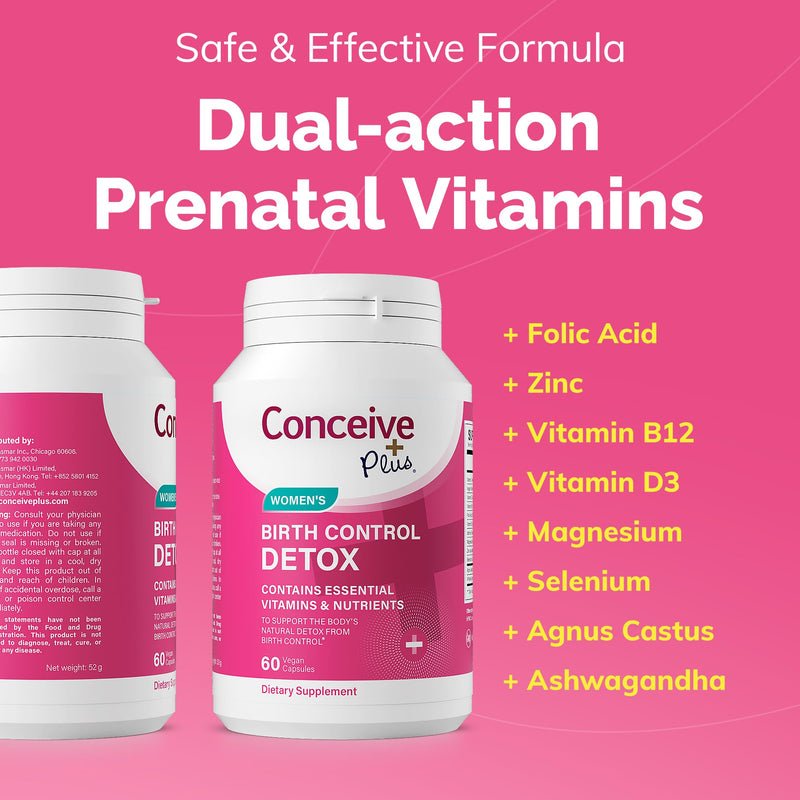 CONCEIVE PLUS Fertility Detox After Birth Control - Prenatal Vitamins for Women Trying to Conceive, Antioxidants, Folic Acid, 60 Capsules, 30 Day Program