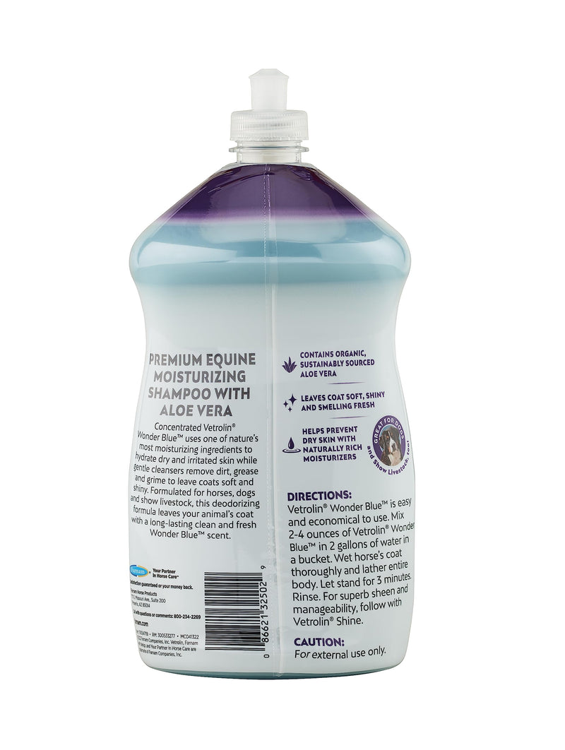 Farnam Vetrolin Wonder Blue Gentle Moisturizing Shampoo for Horses, Livestock and Dogs Blue 32 - BeesActive Australia