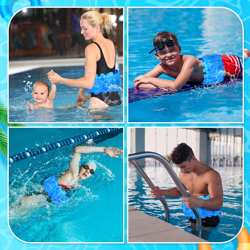 VioraWhite 2 Pcs Inflatable Swim Belt Portable Waist Floatation Aid for Adults Women Adjustable Floating Training with Safety Buckle and Rope Pool Exercise Equipment for Beginners(Water Pool Print) - BeesActive Australia