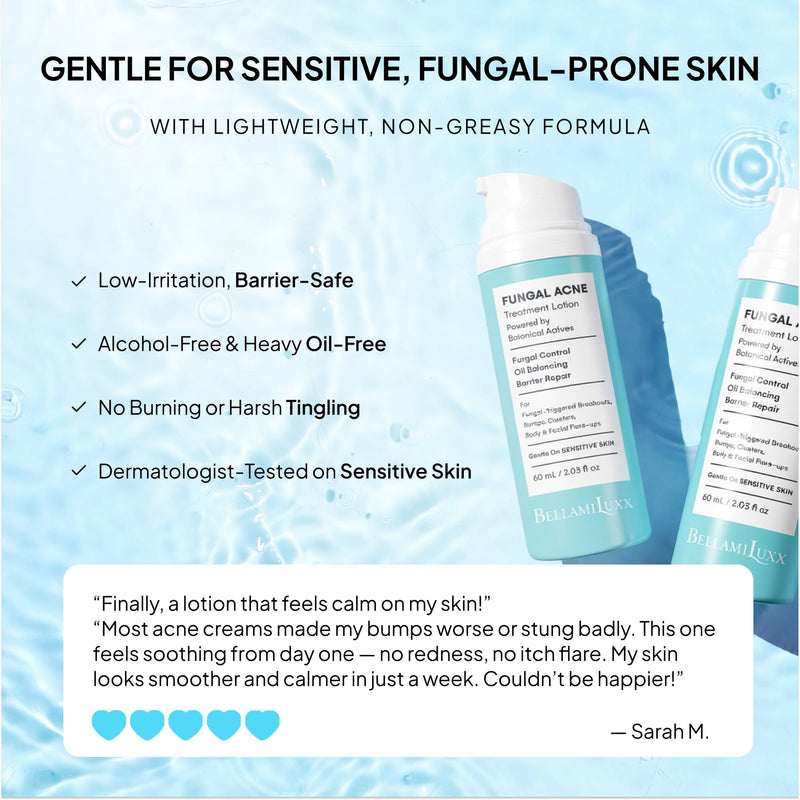 BellamiLuxx Fungal Acne Treatment Lotion: Effective Face & Body Pimple Cream for Bumps, Clusters, Itch & Redness – Fungal Prone Skin Acne Treatment Moisturizer for Teens & Adults with Natural Actives 1-Bottle - BeesActive Australia