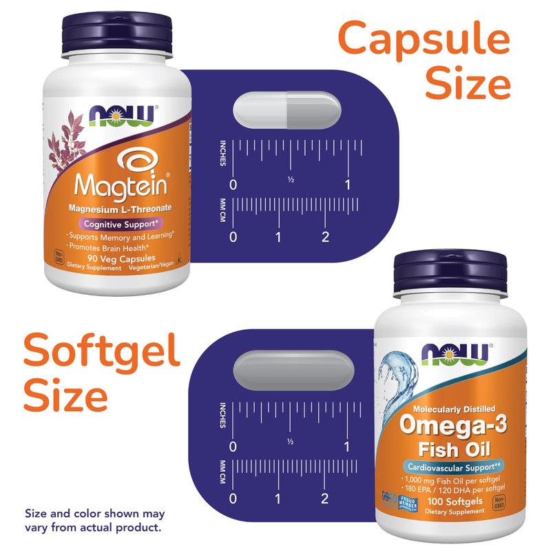 Now Foods Neuro-Cardio Bundle - Magtein® + Omega-3 Fish Oil Supplements | Magnesium L-Threonate Capsules 90ct + Omega-3 Fish Oil Supplements 180 EPA/120 DHA 100ct - Brain & Cardiovascular Support* 95 Count (Pack of 2)