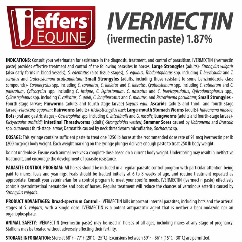 Jeffers Ivermectin Horse Dewormer | 6 Doses | Gel Dewormer for Horses - BeesActive Australia