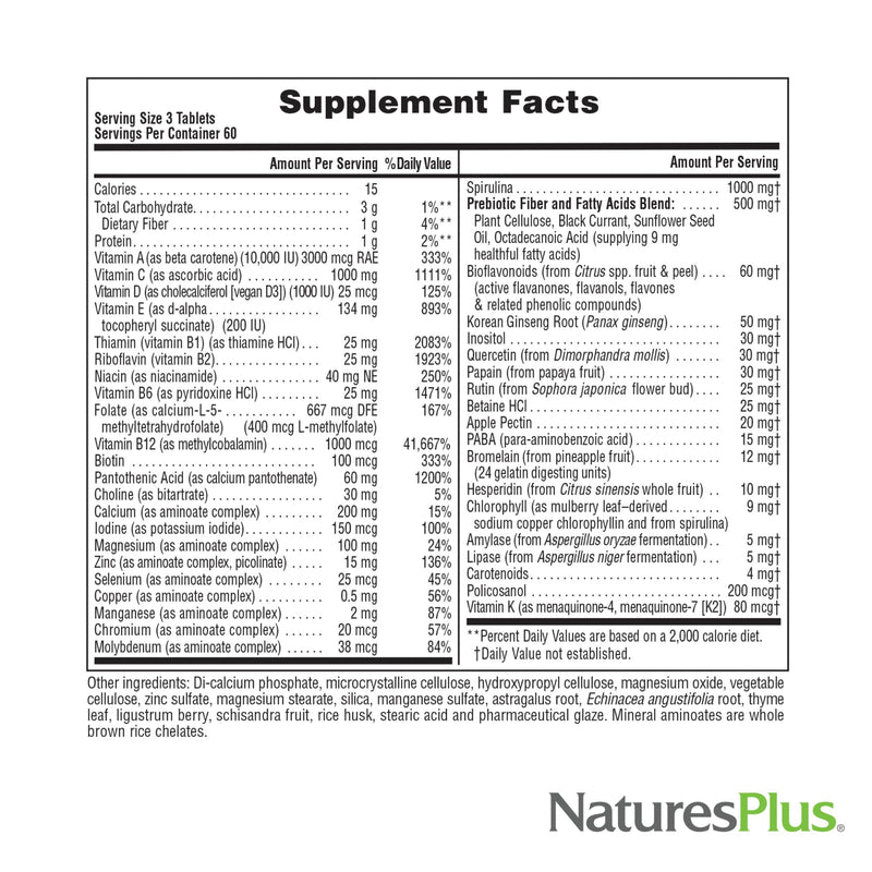 NaturesPlus Source of Life No Iron - 180 Tablets - Multivitamin & Mineral Supplement with Vitamin D3 - Supports Natural Energy & Well-Being - Gluten Free, Vegetarian - 60 Servings 180 Count (Pack of 1)