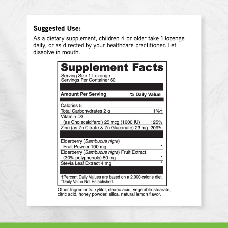 Little DaVinci Immuni-z + Elderberry - Kids Zinc Lozenge to Support Immune Health, Healthy Lungs and Throat Tissue* - With Vitamin D3, Zinc, Elderberry and More - Lemon Flavor - 60 Lozenges